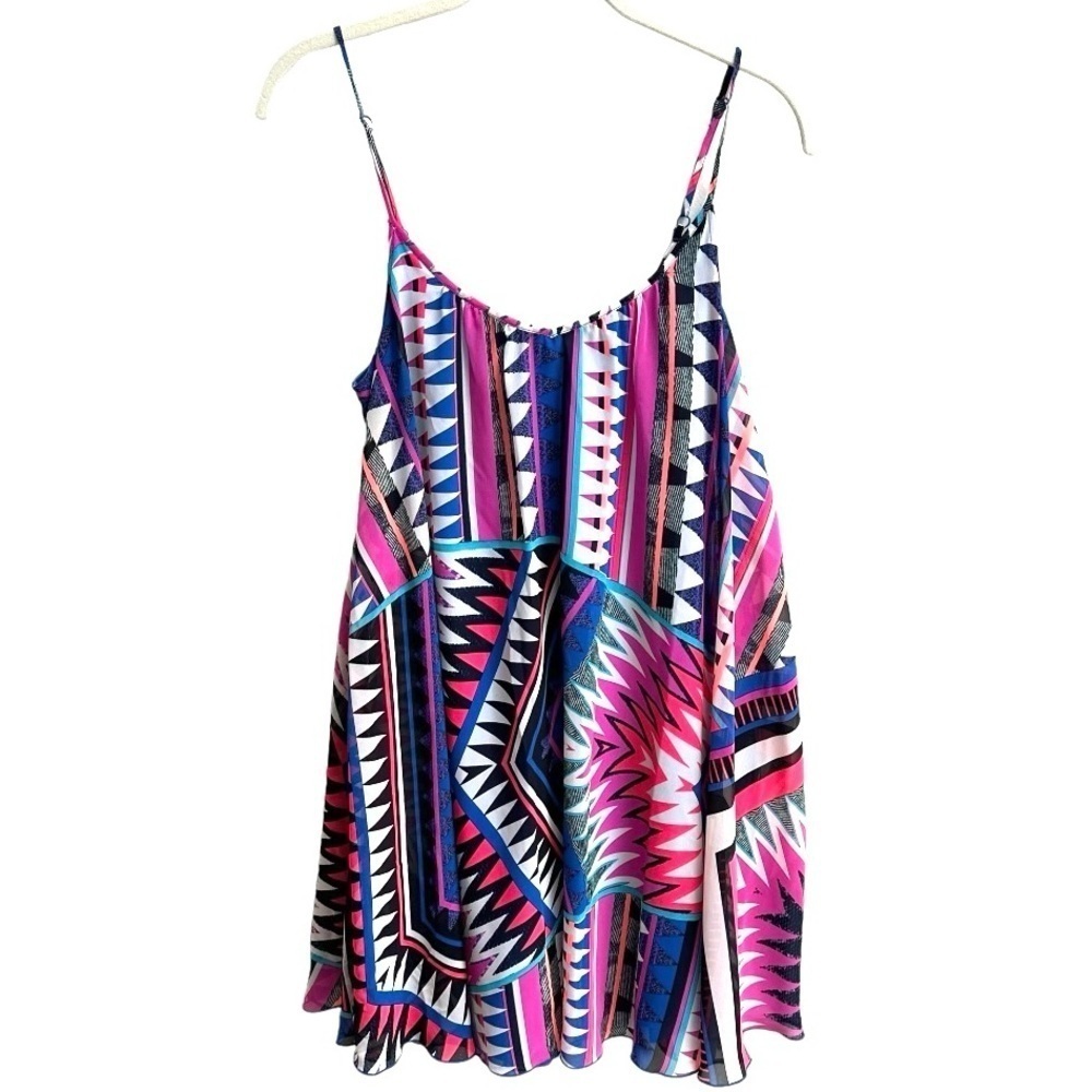Express Vibrant Color Y2K Geometric Spaghetti Strap Loose Fit Mini Dress Size XS